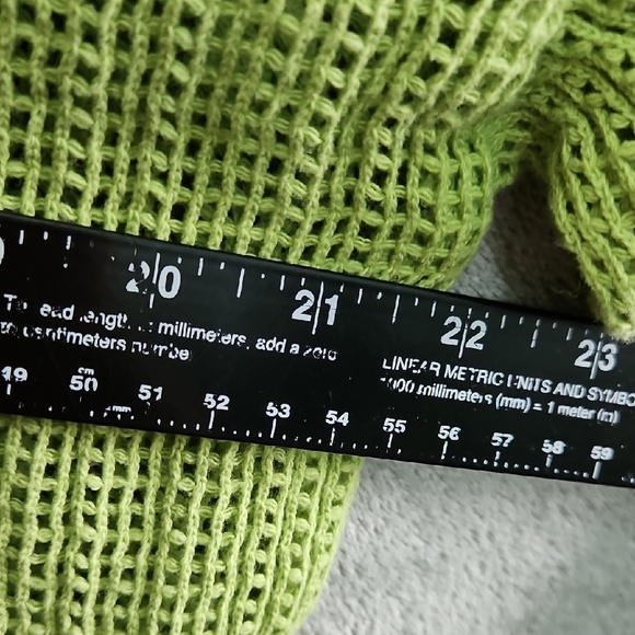 Chico's Sz 3 XL Bright Green V-Neck Sweater Open Weave Cotton Turkey - Picture 5 of 8